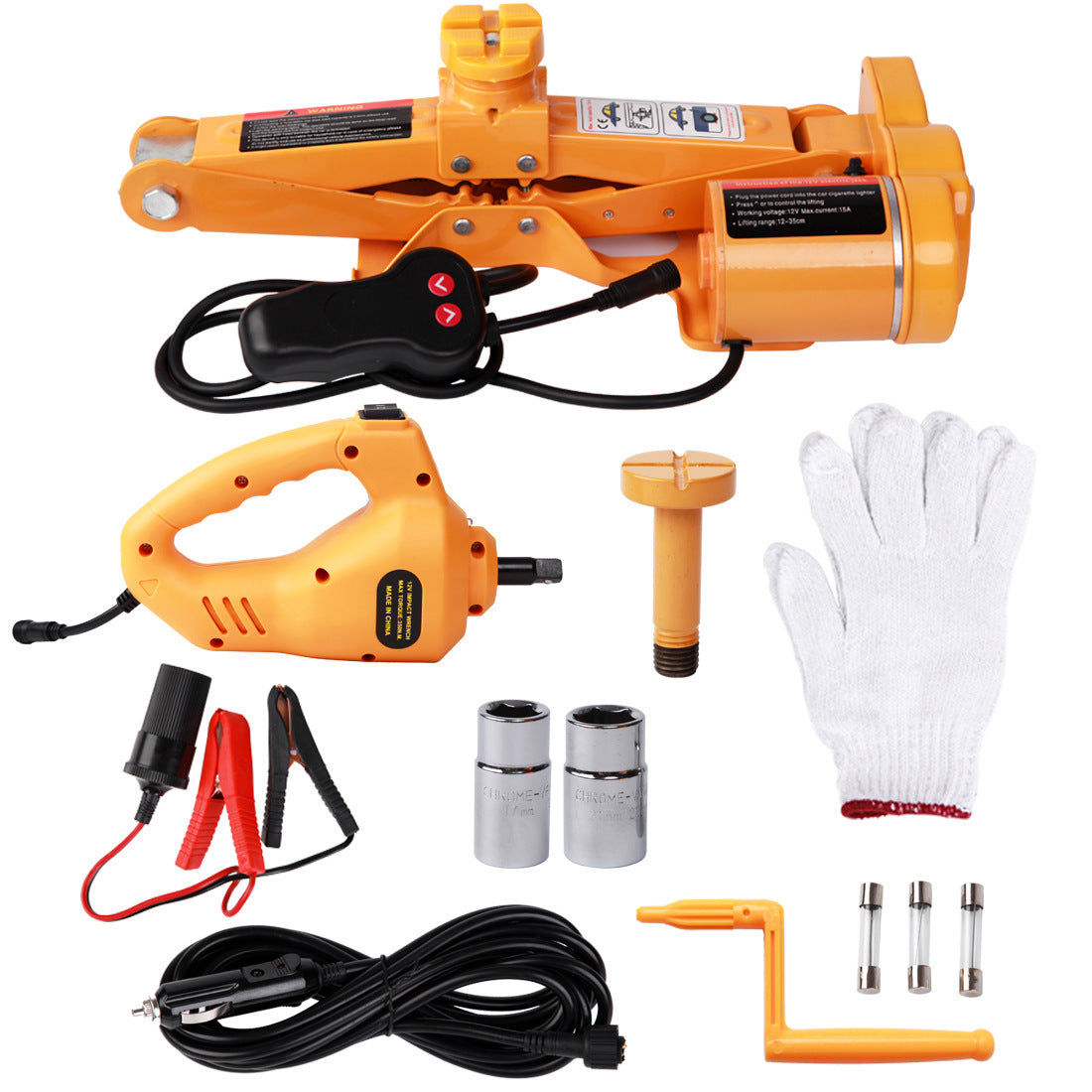 Electric car jack with wrench