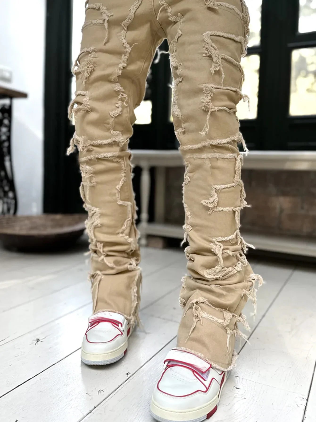 Denim Slim Fit Stacked Ripped Jeans