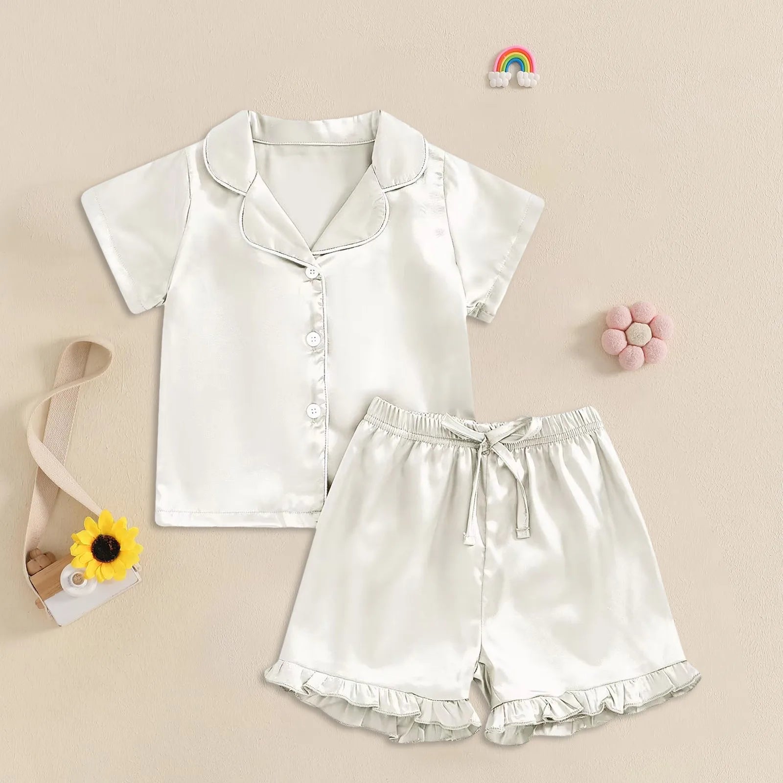 Baby Girl Warm Clothes Toddler Silk Pajamas Baby Kids Girl Satin Summer Feather Pajamas Short Sleeve Toddler Girl Slippers