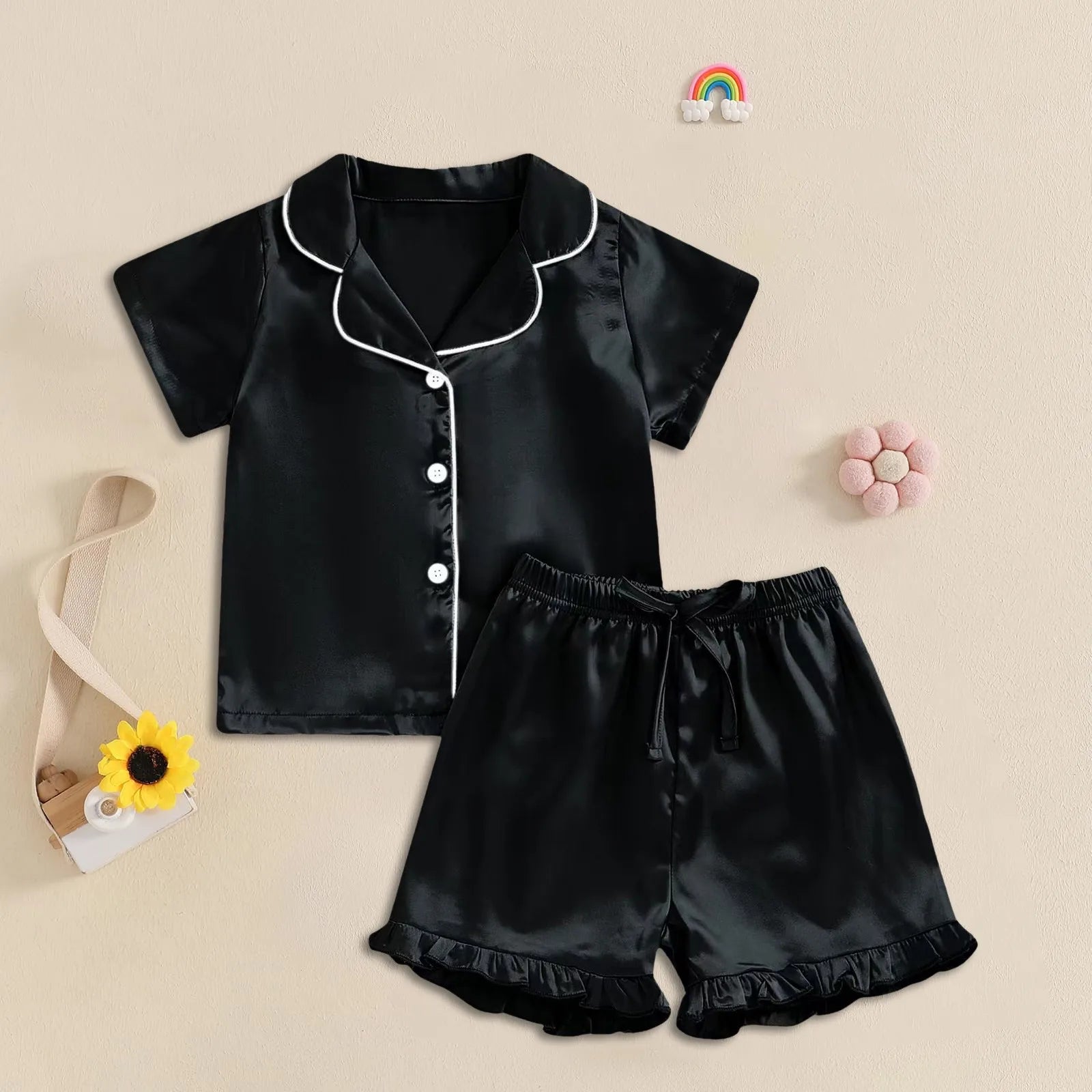 Baby Girl Warm Clothes Toddler Silk Pajamas Baby Kids Girl Satin Summer Feather Pajamas Short Sleeve Toddler Girl Slippers