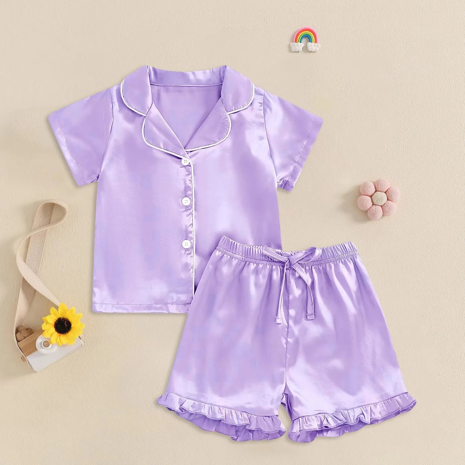 Baby Girl Warm Clothes Toddler Silk Pajamas Baby Kids Girl Satin Summer Feather Pajamas Short Sleeve Toddler Girl Slippers