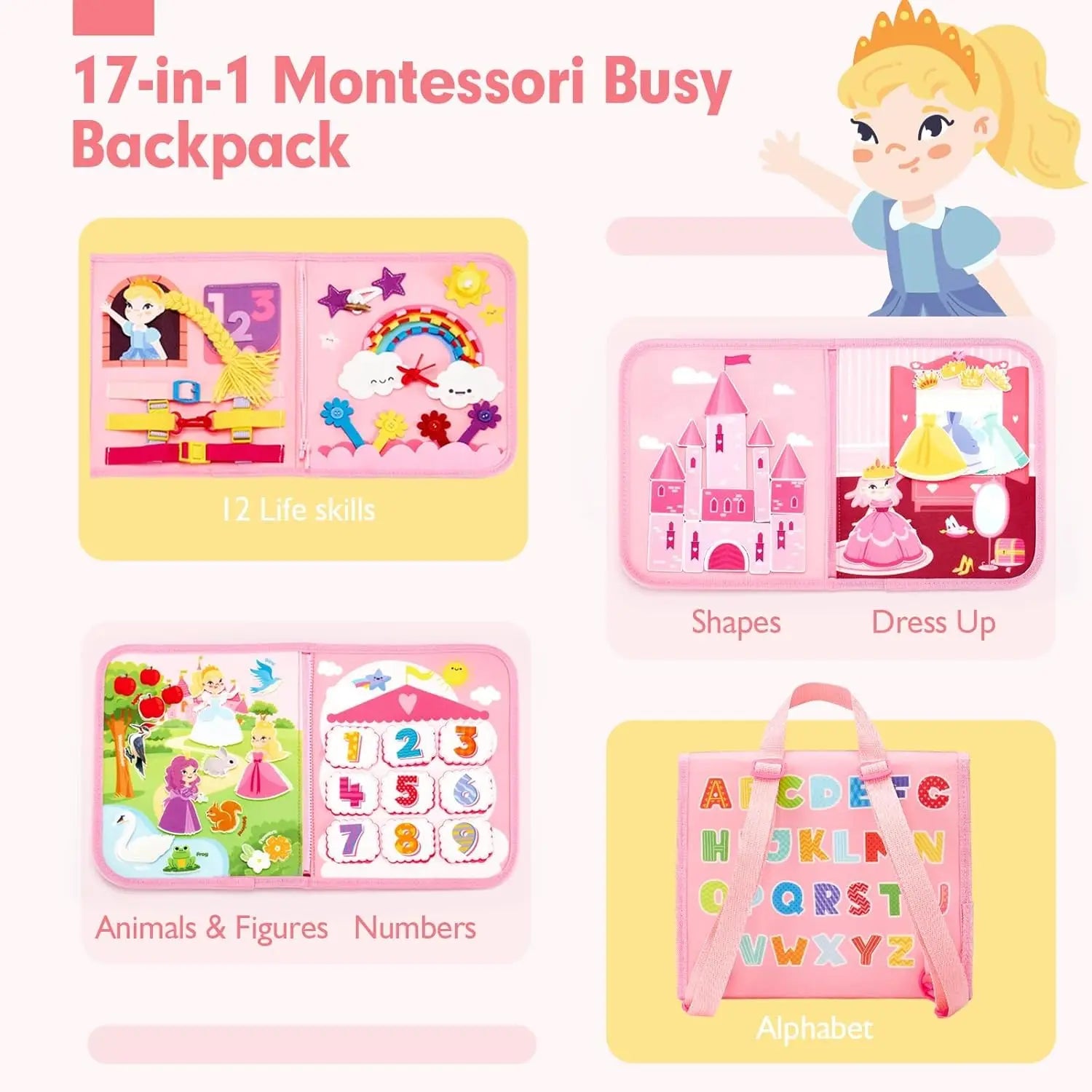 Toddler Life Skills Learning Toy with Travel Backpack