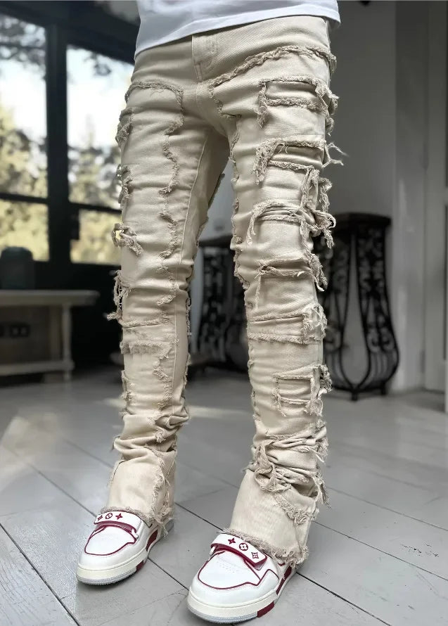 Denim Slim Fit Stacked Ripped Jeans