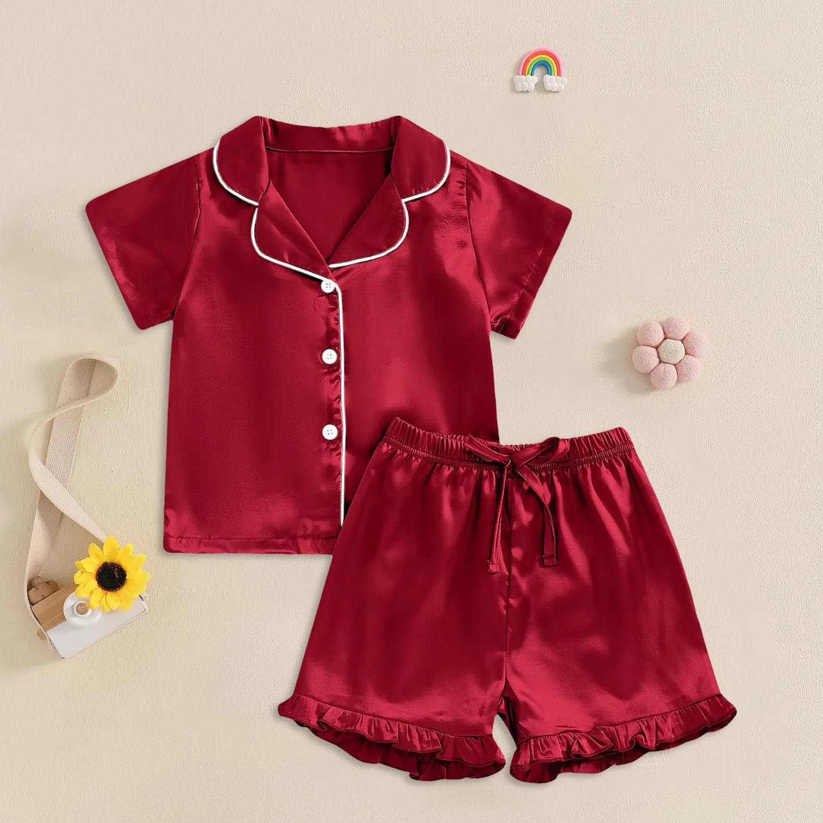 Baby Girl Warm Clothes Toddler Silk Pajamas Baby Kids Girl Satin Summer Feather Pajamas Short Sleeve Toddler Girl Slippers