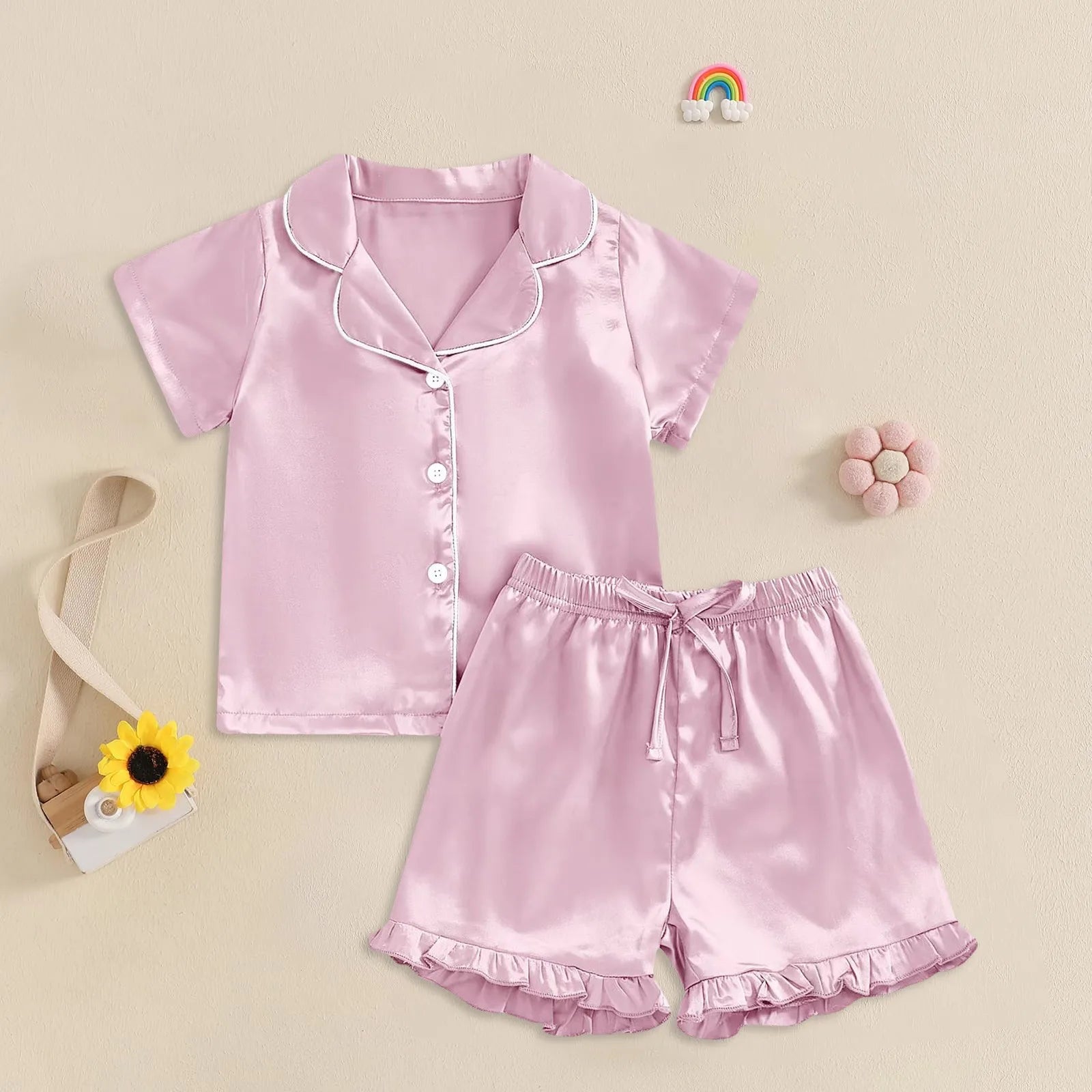 Baby Girl Warm Clothes Toddler Silk Pajamas Baby Kids Girl Satin Summer Feather Pajamas Short Sleeve Toddler Girl Slippers