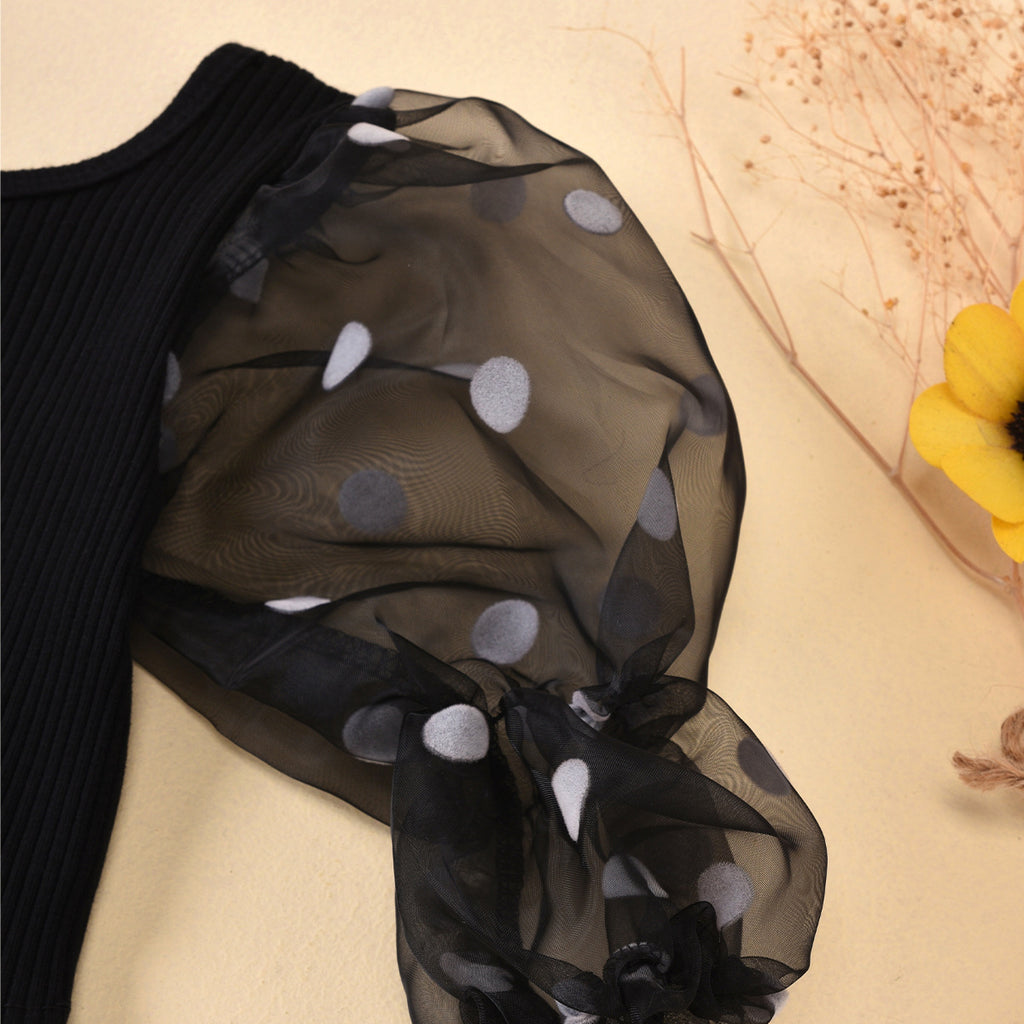 Beautiful Cotton Dot sleeve shirt with Ripped Denim Set