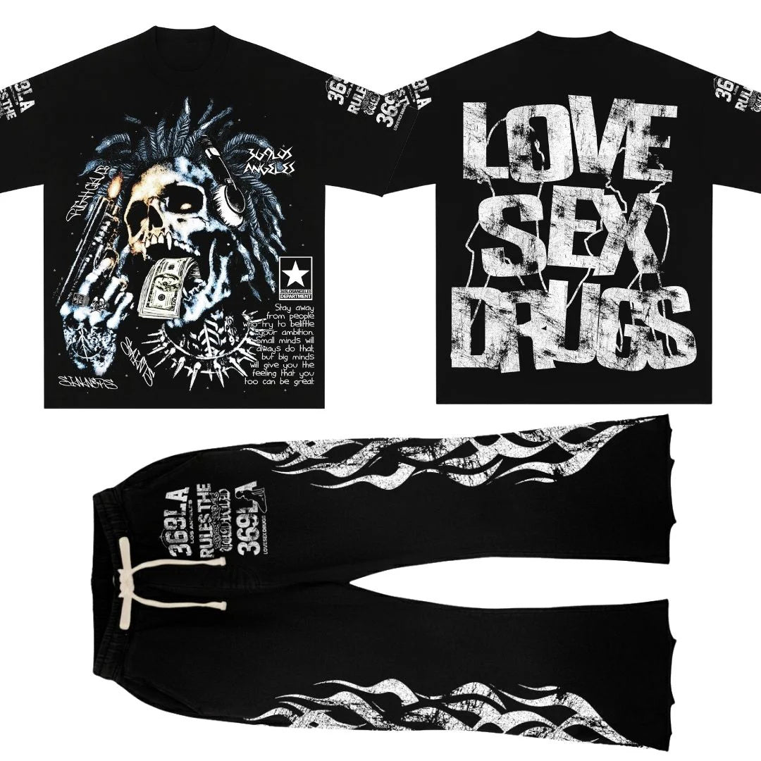 Fashionable skeleton Flare Sweatpants Set