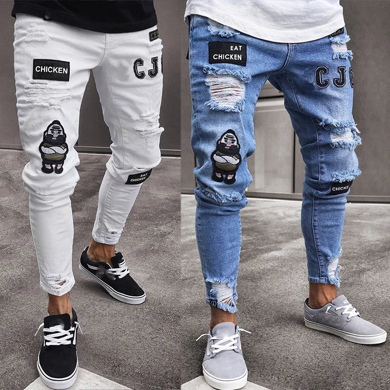 Ripped Slim-Fit fashion Biker Jeans