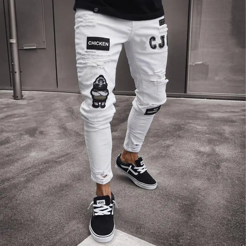 Ripped Slim-Fit fashion Biker Jeans