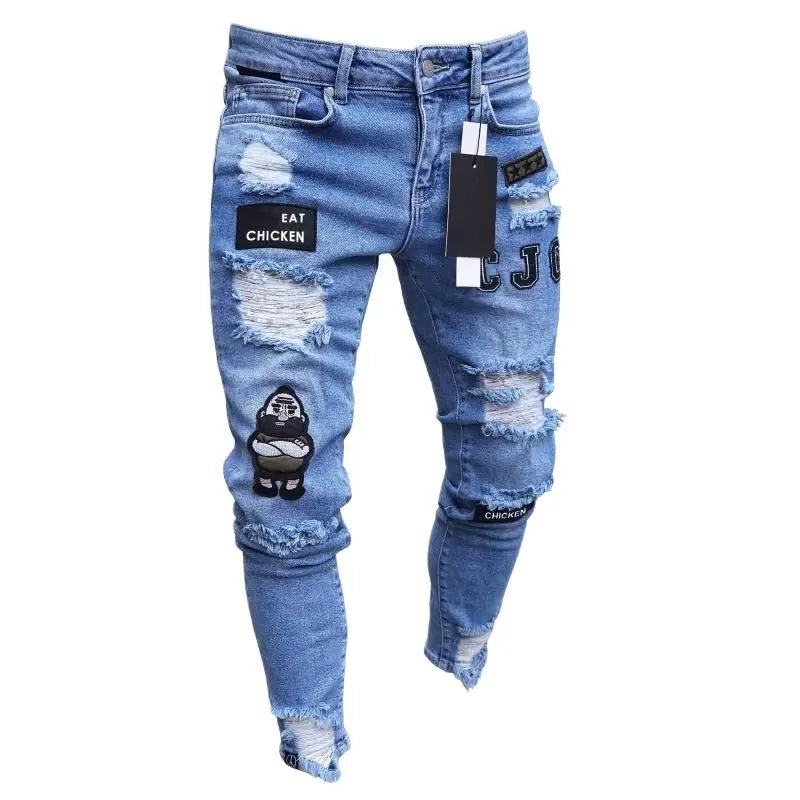 Ripped Slim-Fit fashion Biker Jeans