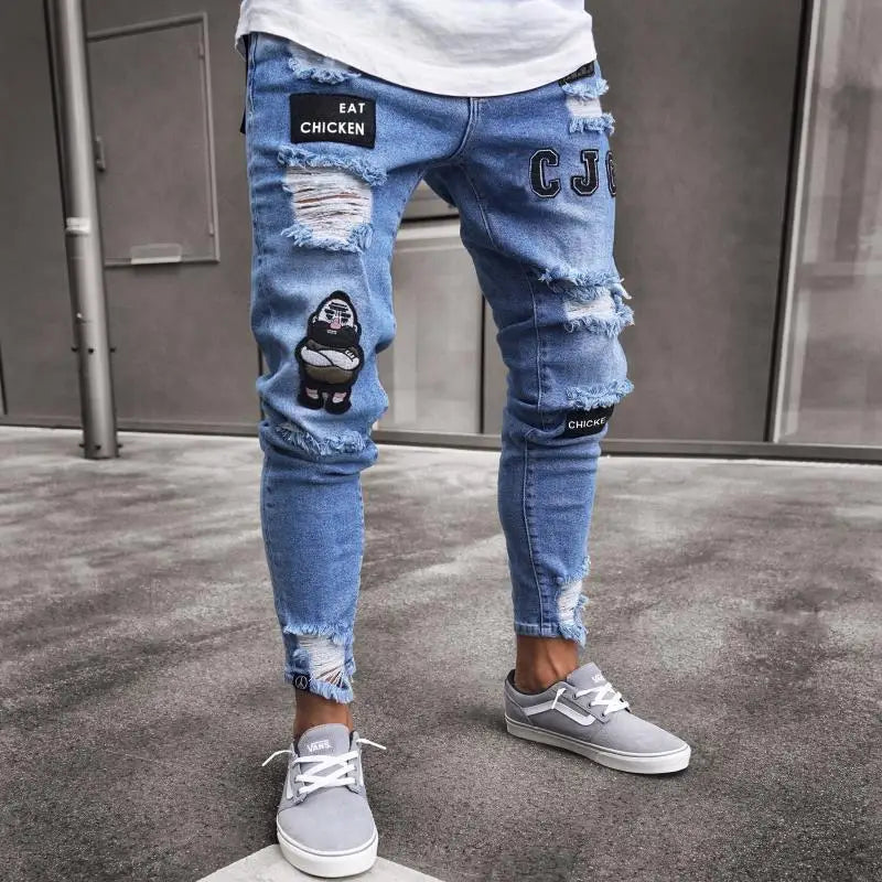 Ripped Slim-Fit fashion Biker Jeans