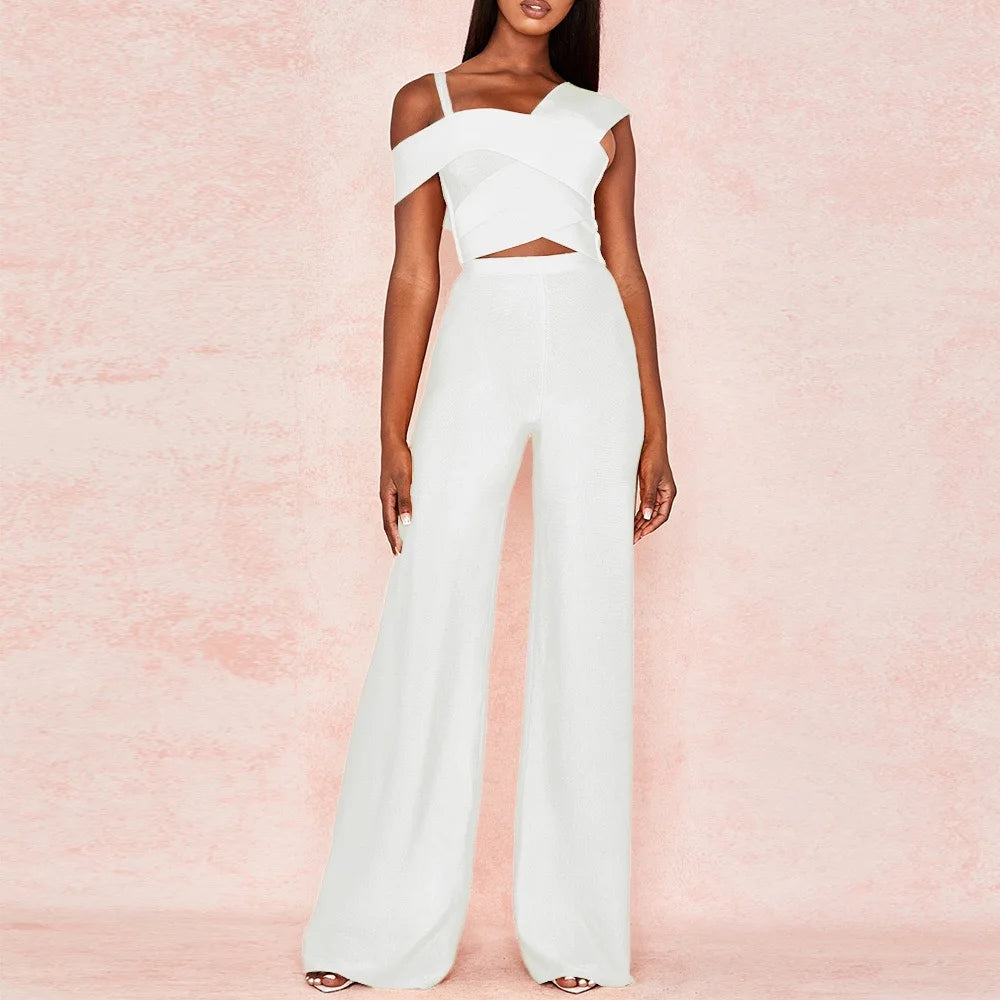 High Quality Two Piece Sets Rompers Womens Jumpsuit  Sexy One Shoulder Bodycon Bandage Jumpsuit Elegant Overalls for Women