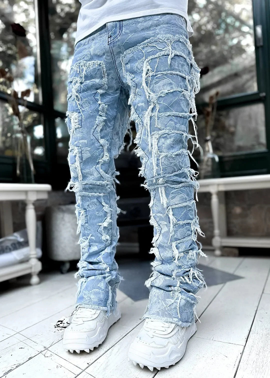 Denim Slim Fit Stacked Ripped Jeans