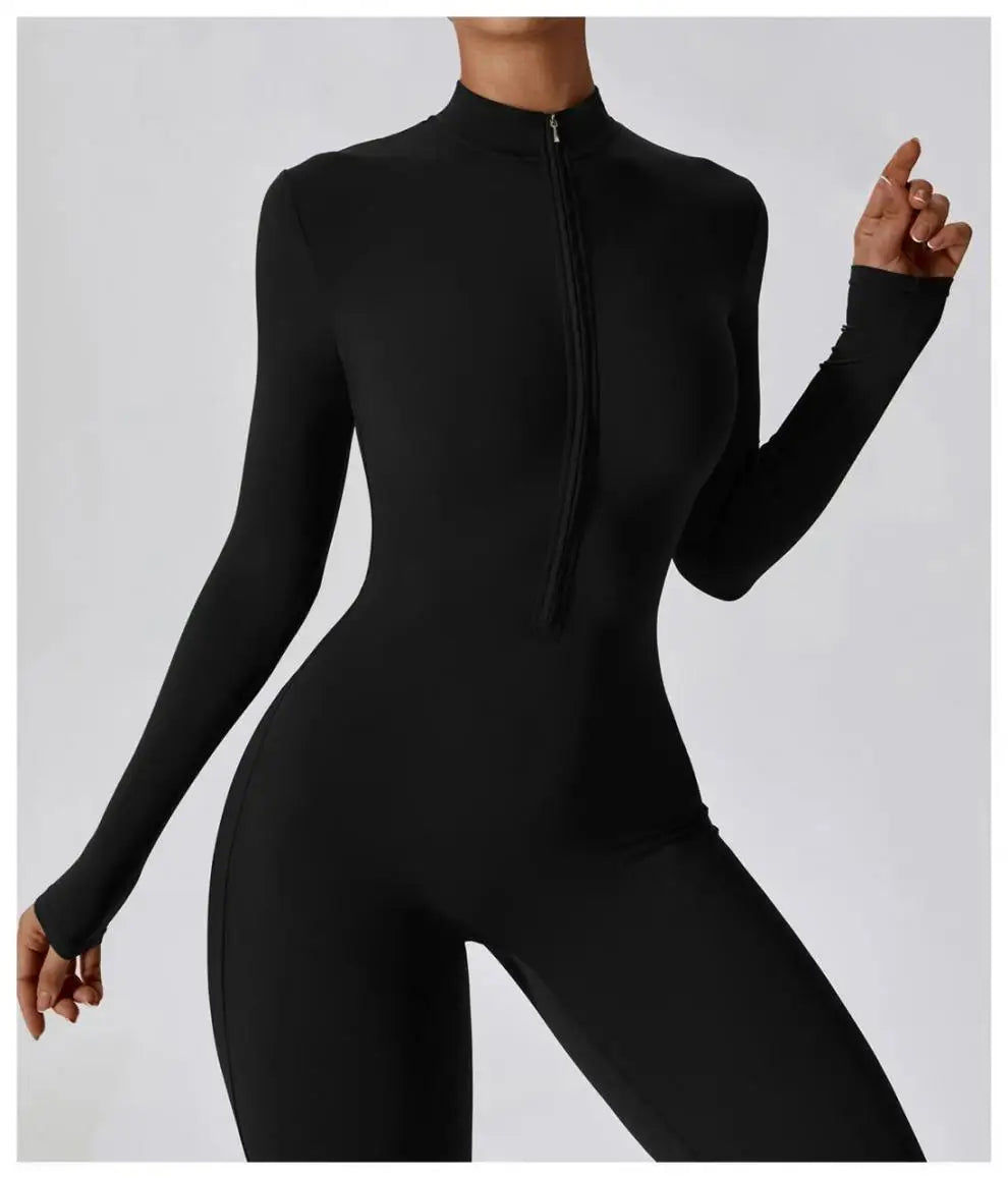 One-piece Sports Training Jumpsuit Women's Long Sleeve Tight Hip-highlighting Bodysuit Gym Clothing Sexy Dance Exercise Tights