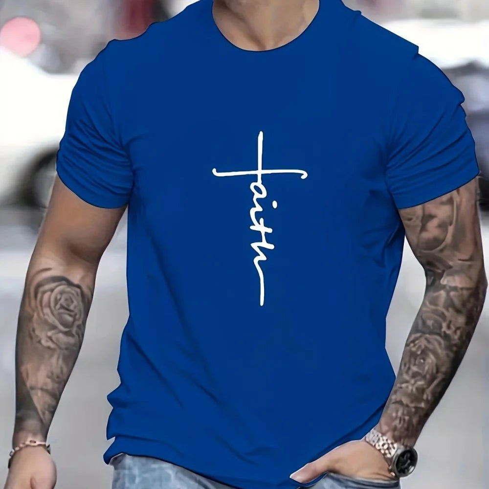 Cross Graphic T-Shirts For Mens Short Sleeve Tops Oversized Summer Clothing Casual Boys T-Shirts Street Male Shirts Tees 2024