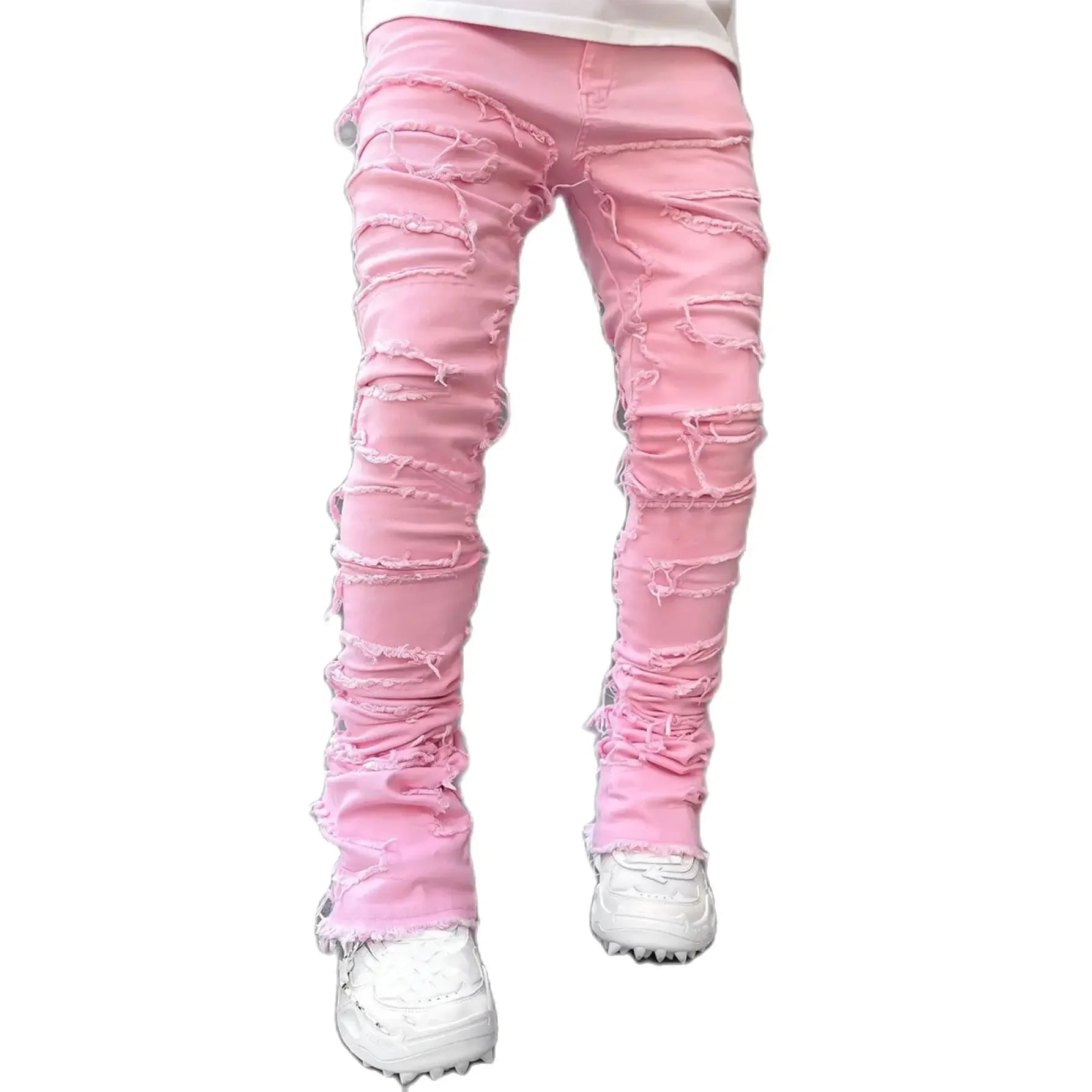 Denim Slim Fit Stacked Ripped Jeans