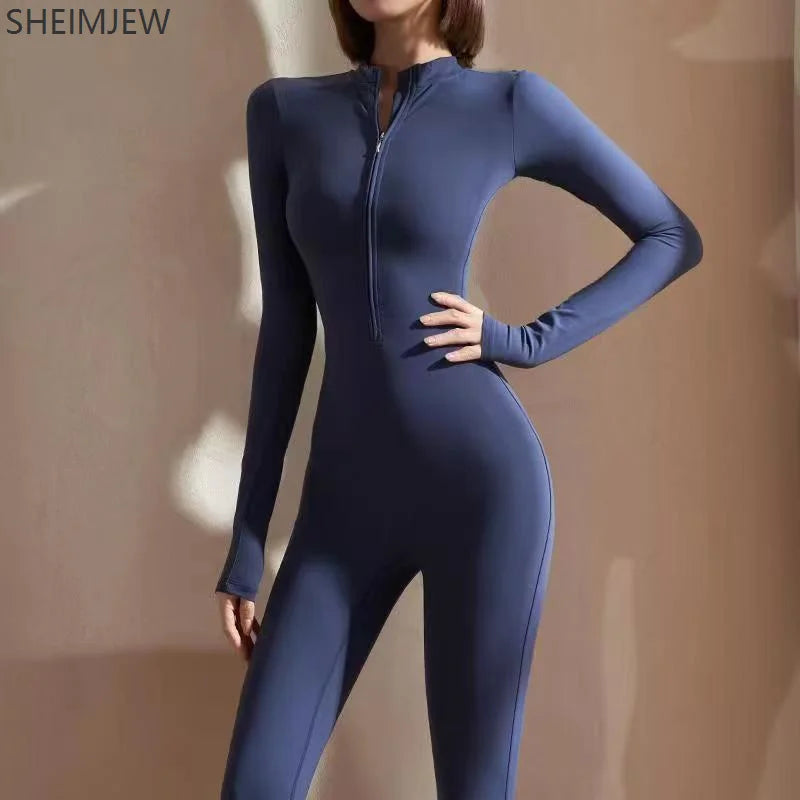 One-piece Sports Training Jumpsuit Women's Long Sleeve Tight Hip-highlighting Bodysuit Gym Clothing Sexy Dance Exercise Tights