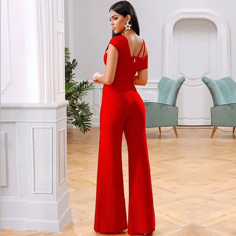 High Quality Two Piece Sets Rompers Womens Jumpsuit  Sexy One Shoulder Bodycon Bandage Jumpsuit Elegant Overalls for Women