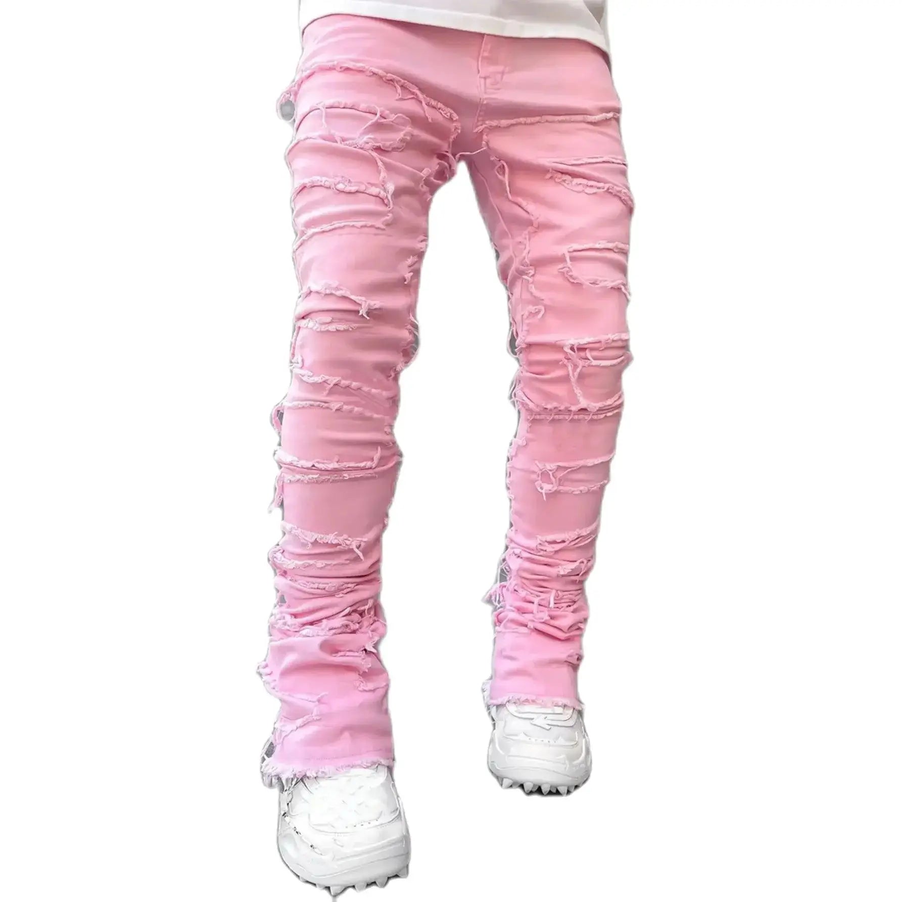 Denim Slim Fit Stacked Ripped Jeans