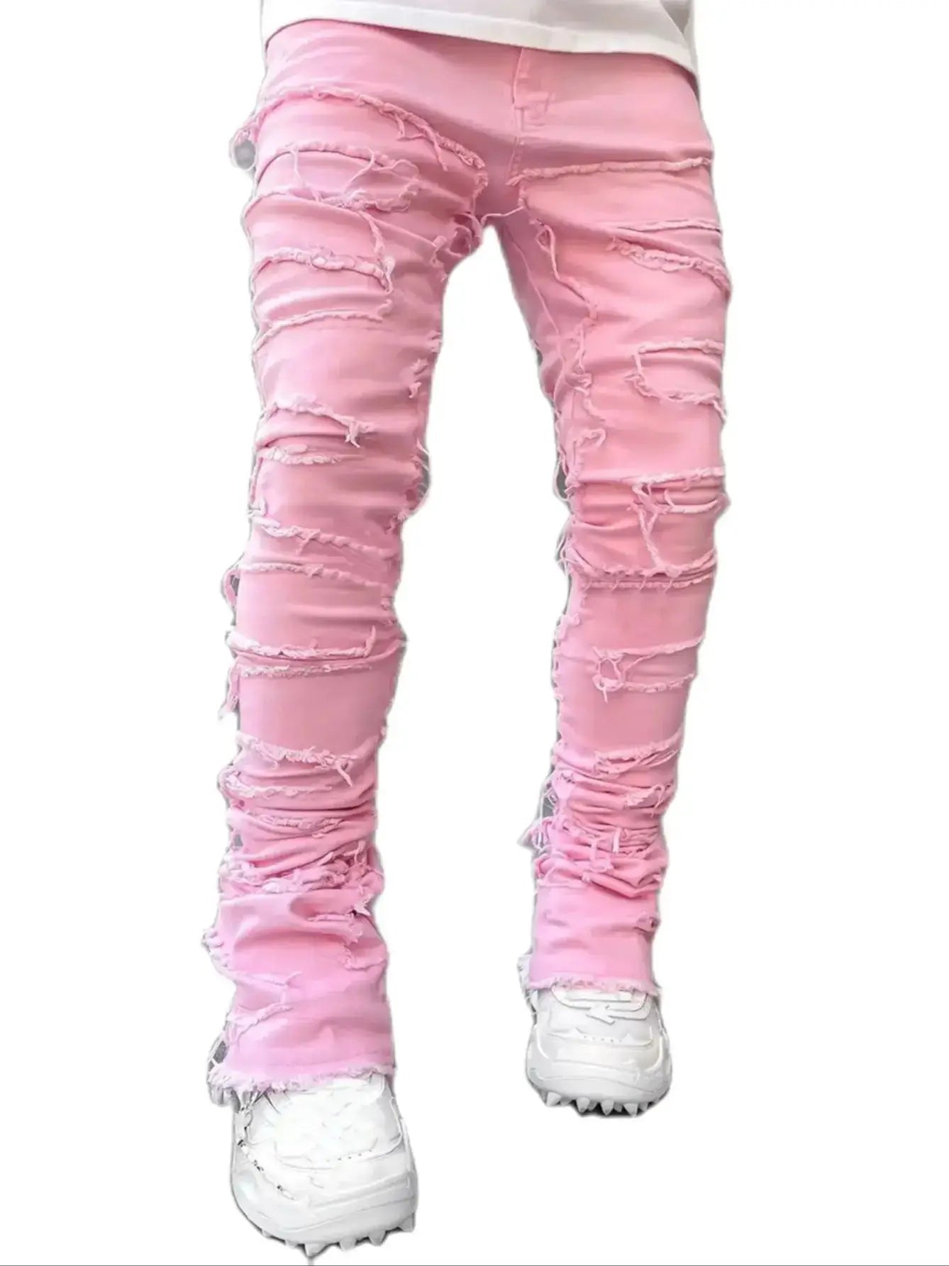 Denim Slim Fit Stacked Ripped Jeans