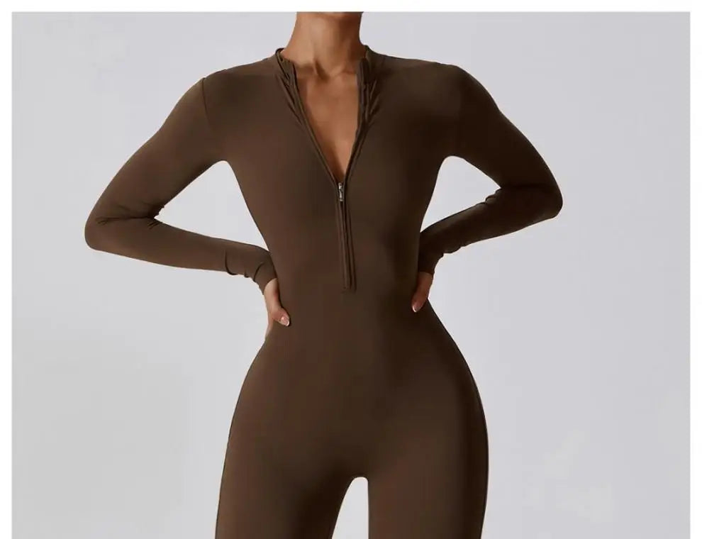 One-piece Sports Training Jumpsuit Women's Long Sleeve Tight Hip-highlighting Bodysuit Gym Clothing Sexy Dance Exercise Tights