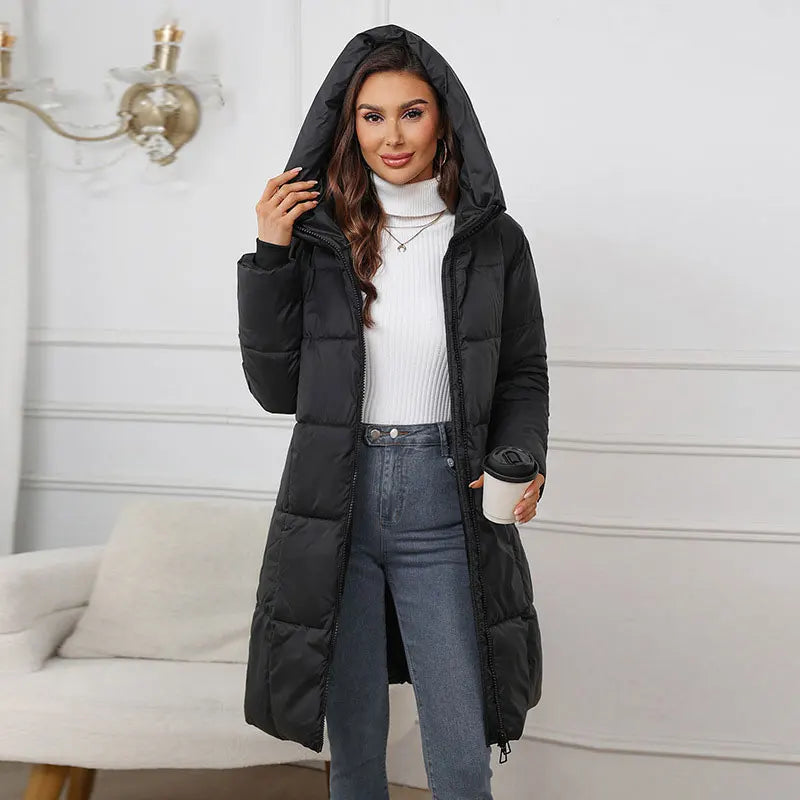 Winter Coat Female 2025 New Hooded Loose Solid Color Overcoat Women Cotton Jacket Mid-Length Slim Fit Thick Warm Padded Coats