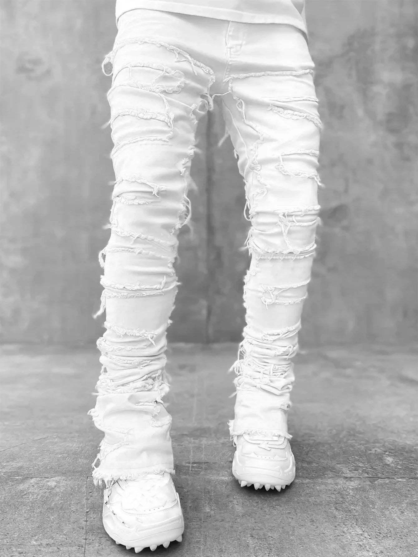 Denim Slim Fit Stacked Ripped Jeans
