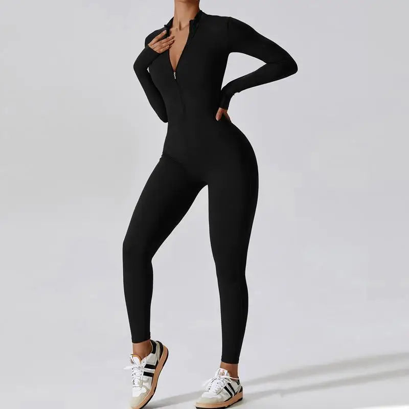 One-piece Sports Training Jumpsuit Women's Long Sleeve Tight Hip-highlighting Bodysuit Gym Clothing Sexy Dance Exercise Tights