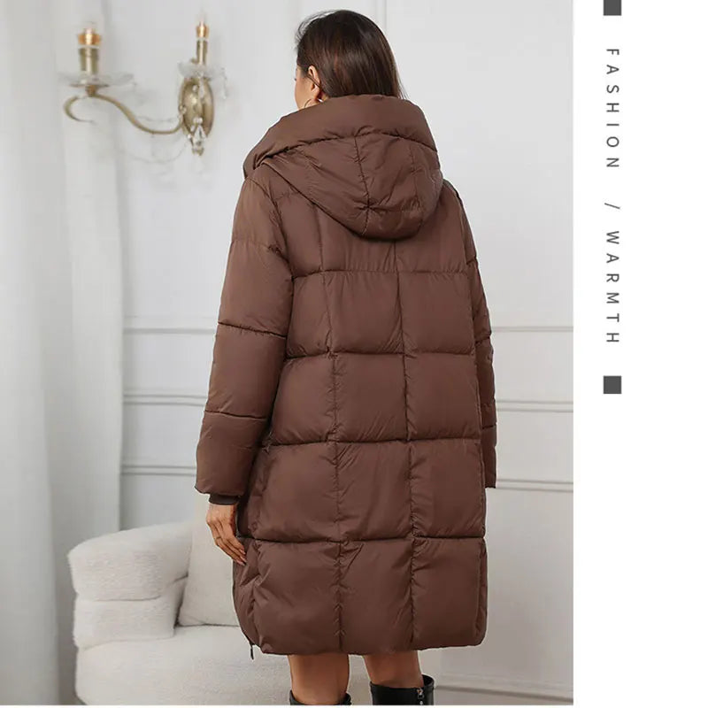 Winter Coat Female 2025 New Hooded Loose Solid Color Overcoat Women Cotton Jacket Mid-Length Slim Fit Thick Warm Padded Coats