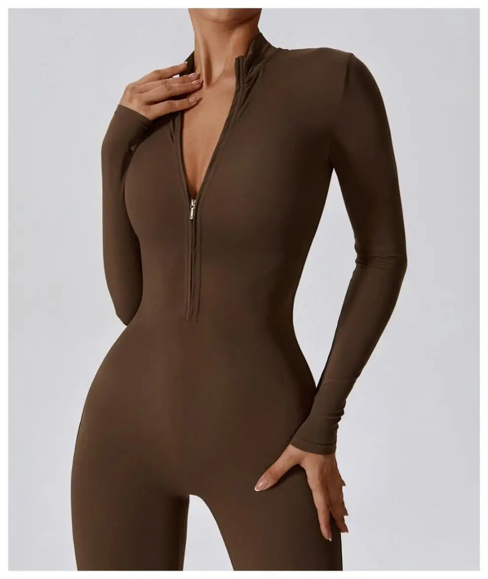 One-piece Sports Training Jumpsuit Women's Long Sleeve Tight Hip-highlighting Bodysuit Gym Clothing Sexy Dance Exercise Tights