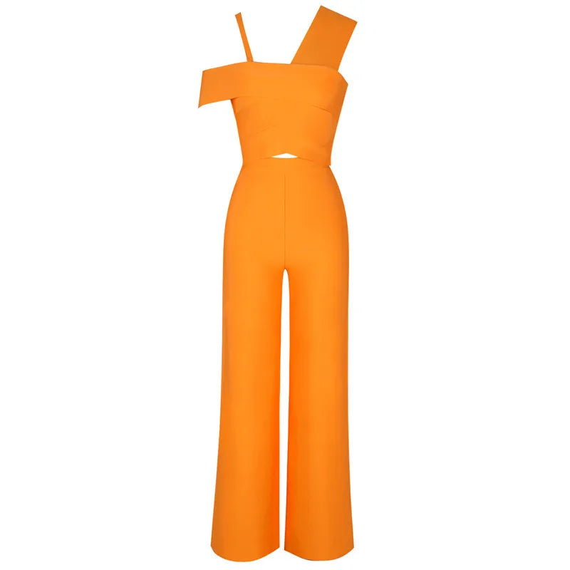 High Quality Two Piece Sets Rompers Womens Jumpsuit  Sexy One Shoulder Bodycon Bandage Jumpsuit Elegant Overalls for Women
