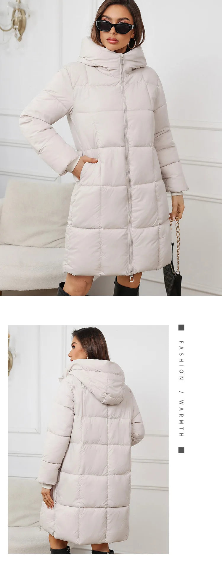 Winter Coat Female 2025 New Hooded Loose Solid Color Overcoat Women Cotton Jacket Mid-Length Slim Fit Thick Warm Padded Coats