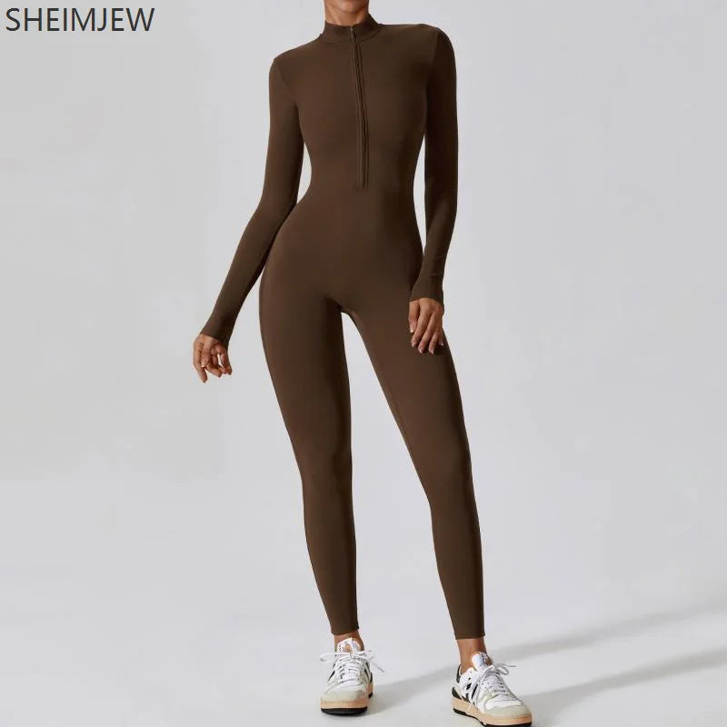 One-piece Sports Training Jumpsuit Women's Long Sleeve Tight Hip-highlighting Bodysuit Gym Clothing Sexy Dance Exercise Tights