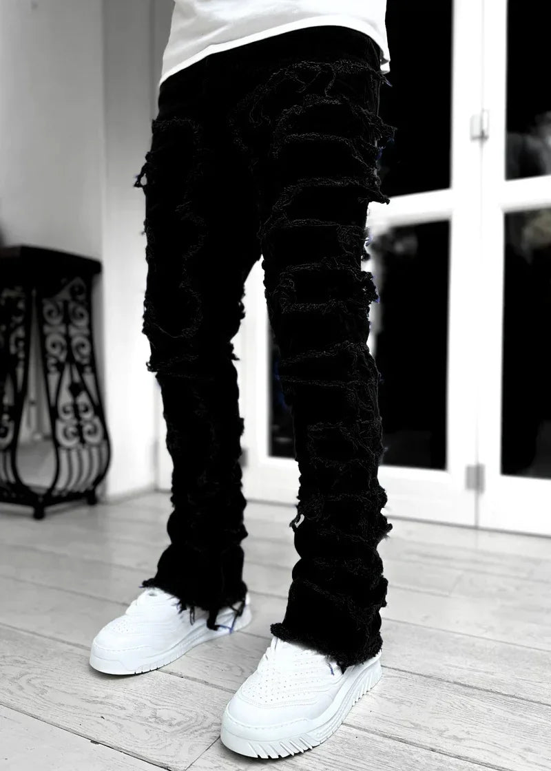 Denim Slim Fit Stacked Ripped Jeans