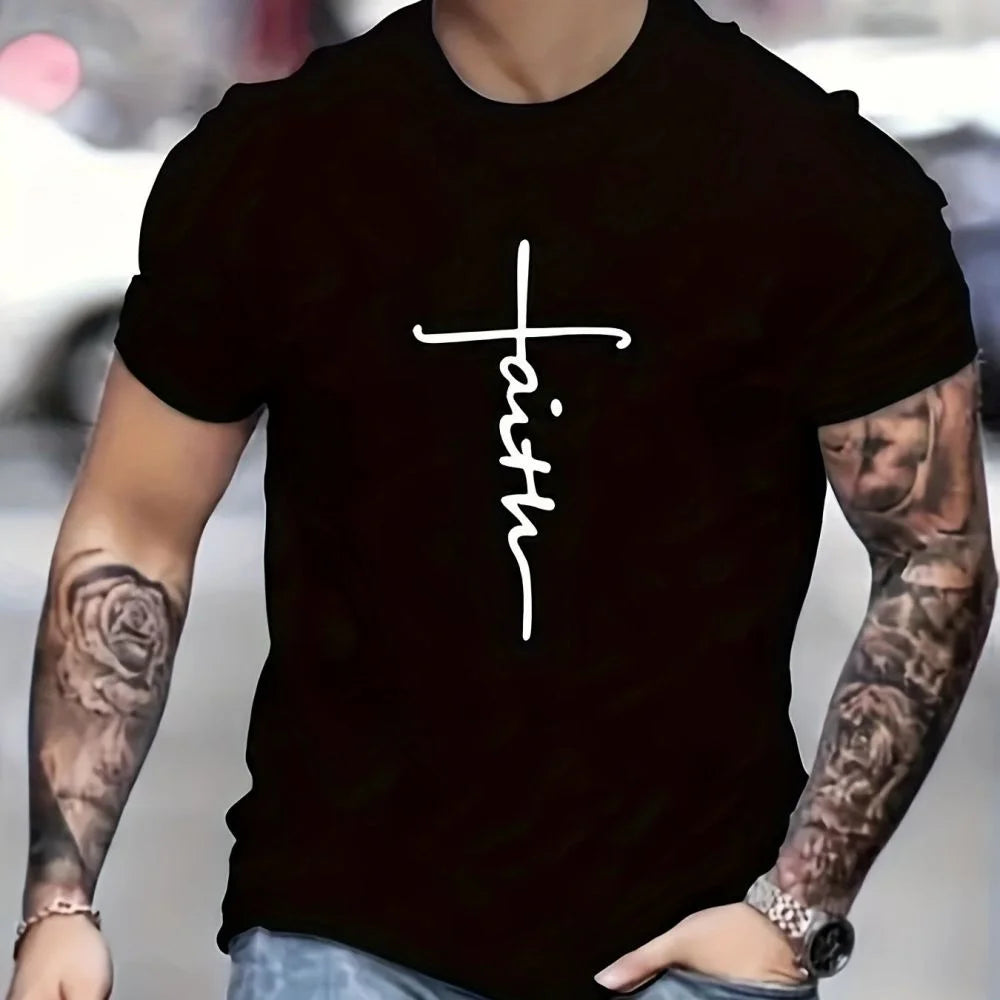 Cross Graphic T-Shirts For Mens Short Sleeve Tops Oversized Summer Clothing Casual Boys T-Shirts Street Male Shirts Tees 2024