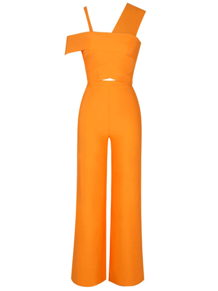 High Quality Two Piece Sets Rompers Womens Jumpsuit  Sexy One Shoulder Bodycon Bandage Jumpsuit Elegant Overalls for Women