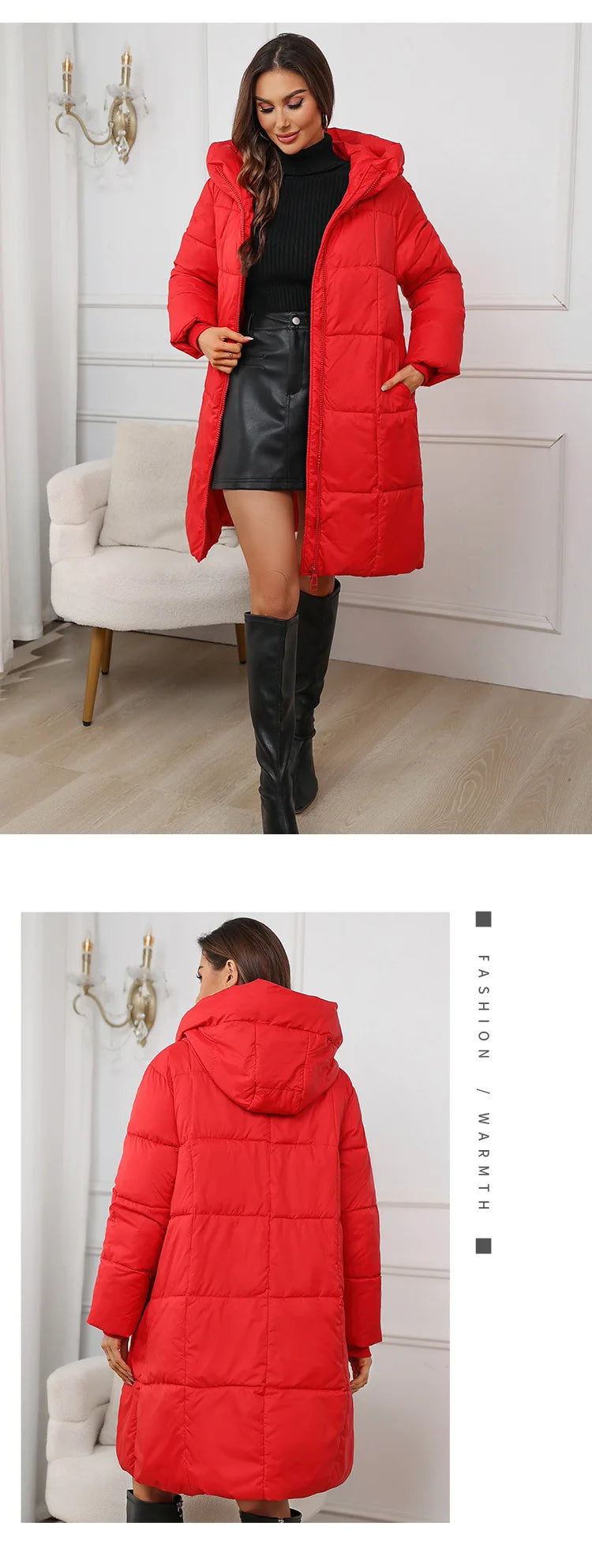 Winter Coat Female 2025 New Hooded Loose Solid Color Overcoat Women Cotton Jacket Mid-Length Slim Fit Thick Warm Padded Coats