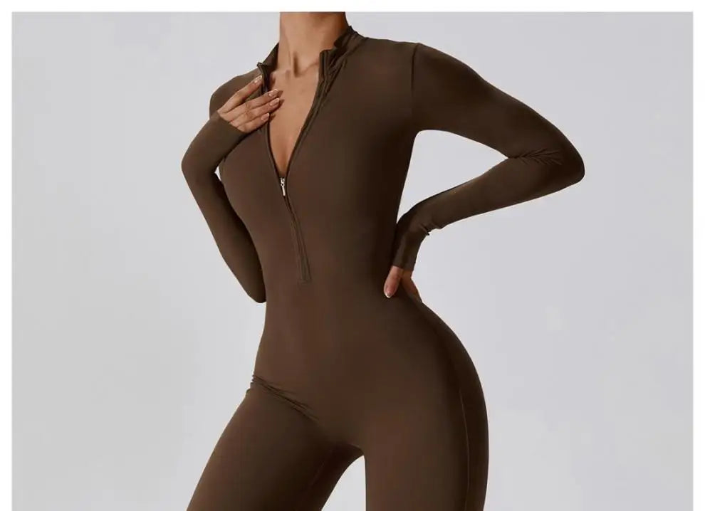 One-piece Sports Training Jumpsuit Women's Long Sleeve Tight Hip-highlighting Bodysuit Gym Clothing Sexy Dance Exercise Tights