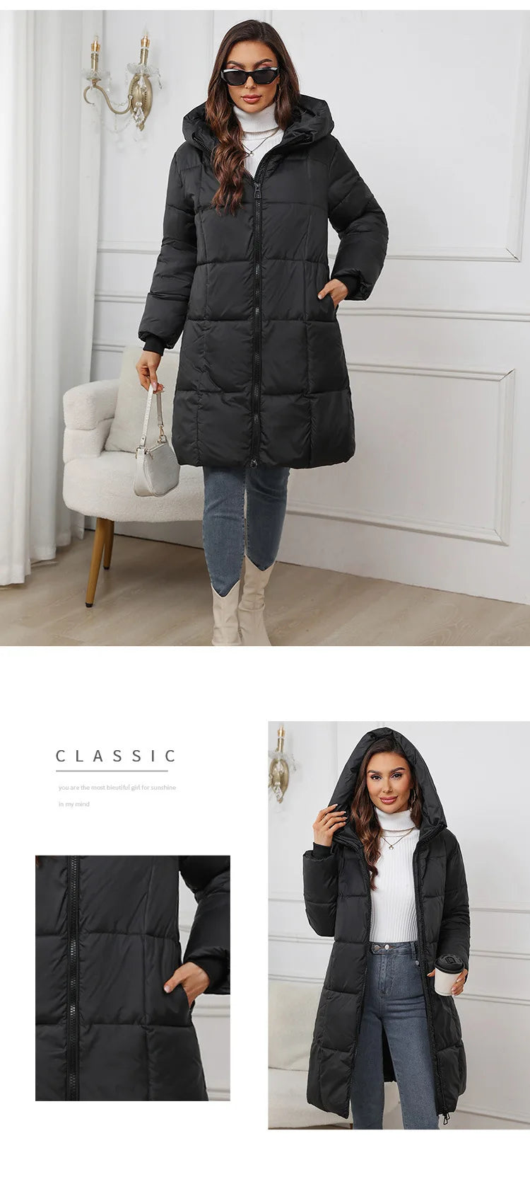 Winter Coat Female 2025 New Hooded Loose Solid Color Overcoat Women Cotton Jacket Mid-Length Slim Fit Thick Warm Padded Coats