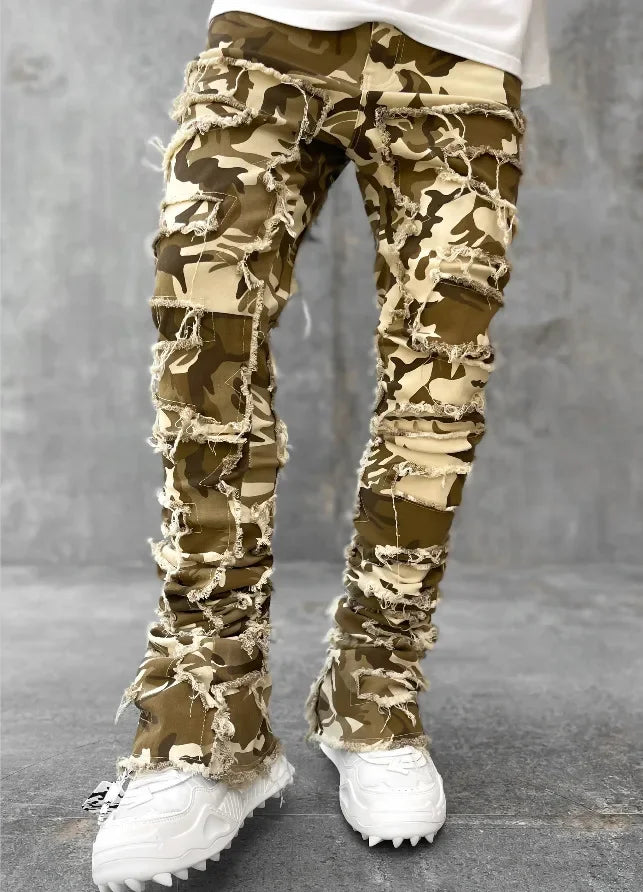 Denim Slim Fit Stacked Ripped Jeans
