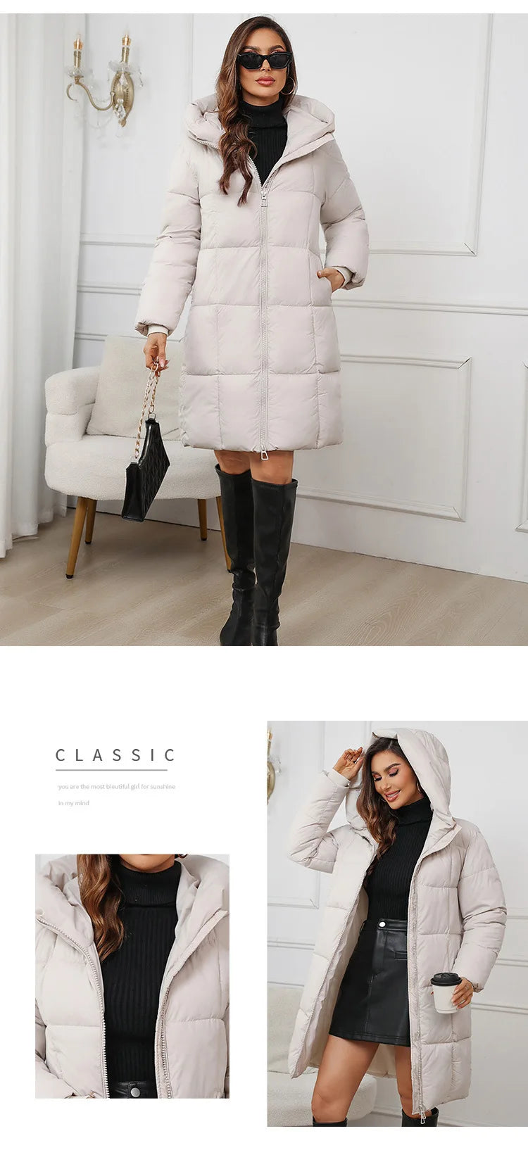 Winter Coat Female 2025 New Hooded Loose Solid Color Overcoat Women Cotton Jacket Mid-Length Slim Fit Thick Warm Padded Coats