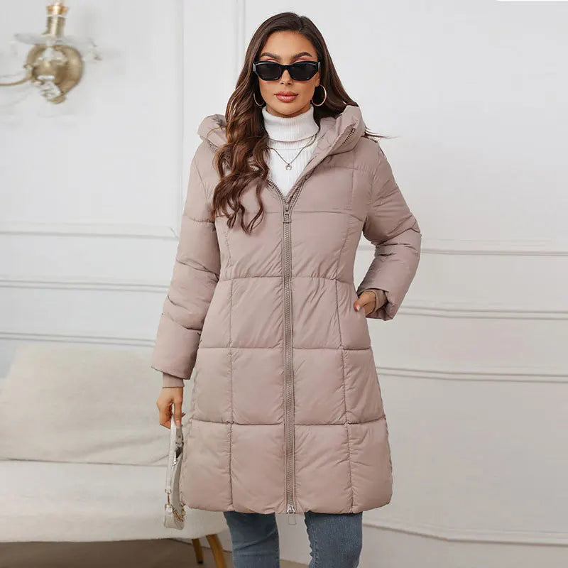 Winter Coat Female 2025 New Hooded Loose Solid Color Overcoat Women Cotton Jacket Mid-Length Slim Fit Thick Warm Padded Coats