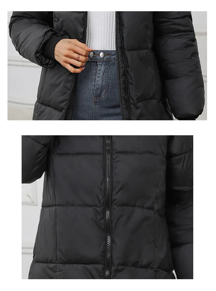 Winter Coat Female 2025 New Hooded Loose Solid Color Overcoat Women Cotton Jacket Mid-Length Slim Fit Thick Warm Padded Coats