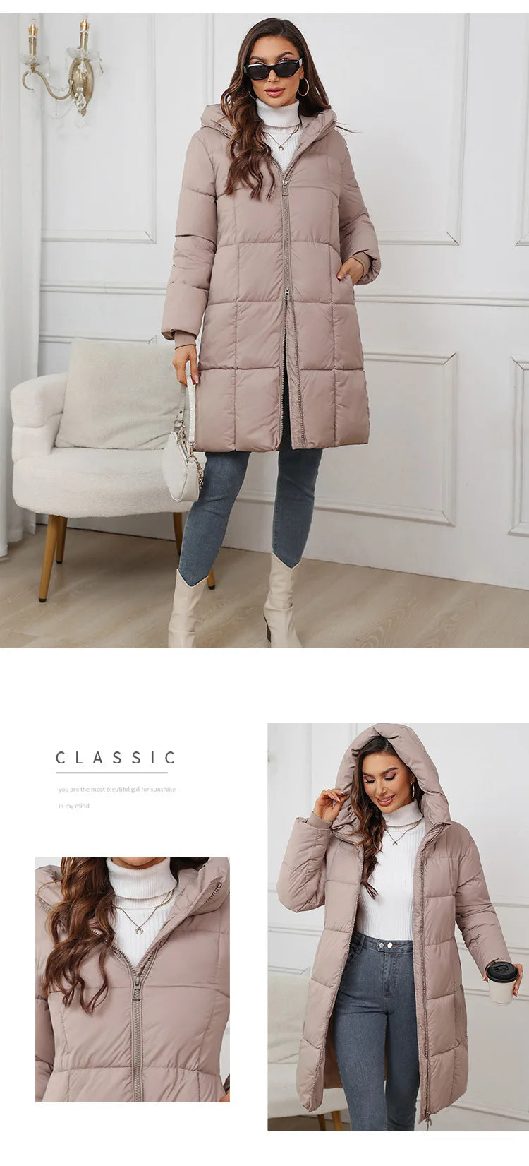Winter Coat Female 2025 New Hooded Loose Solid Color Overcoat Women Cotton Jacket Mid-Length Slim Fit Thick Warm Padded Coats