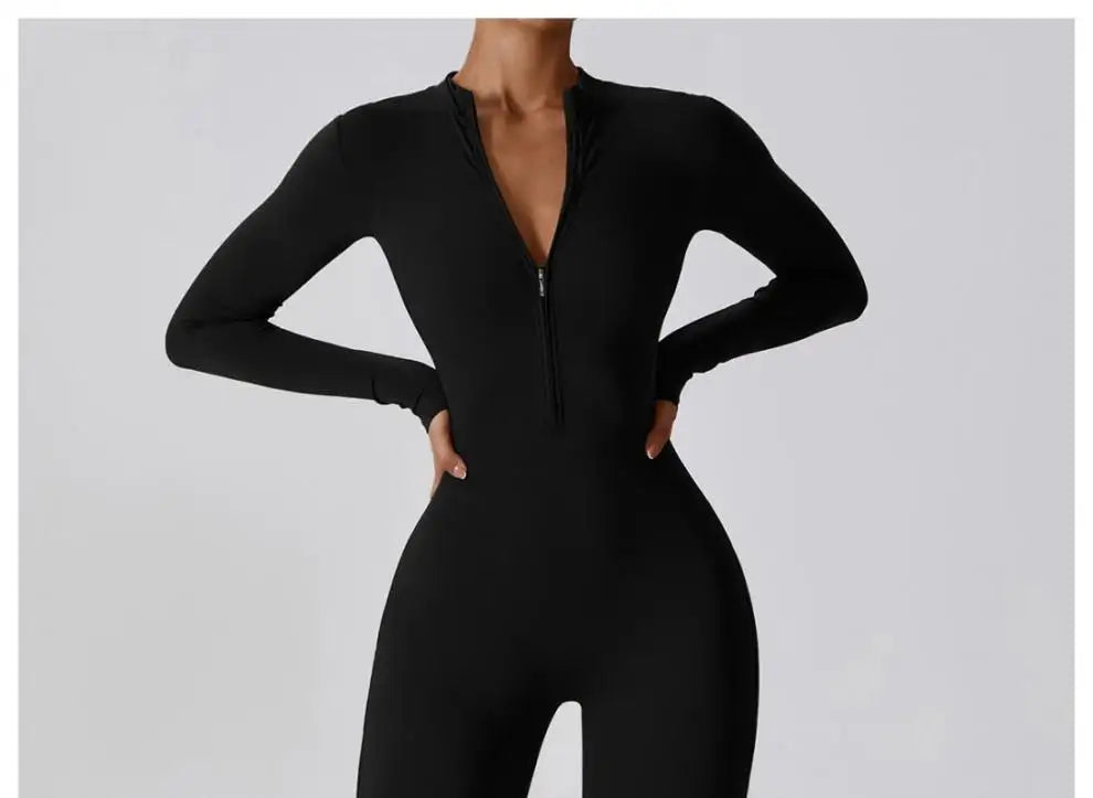 One-piece Sports Training Jumpsuit Women's Long Sleeve Tight Hip-highlighting Bodysuit Gym Clothing Sexy Dance Exercise Tights