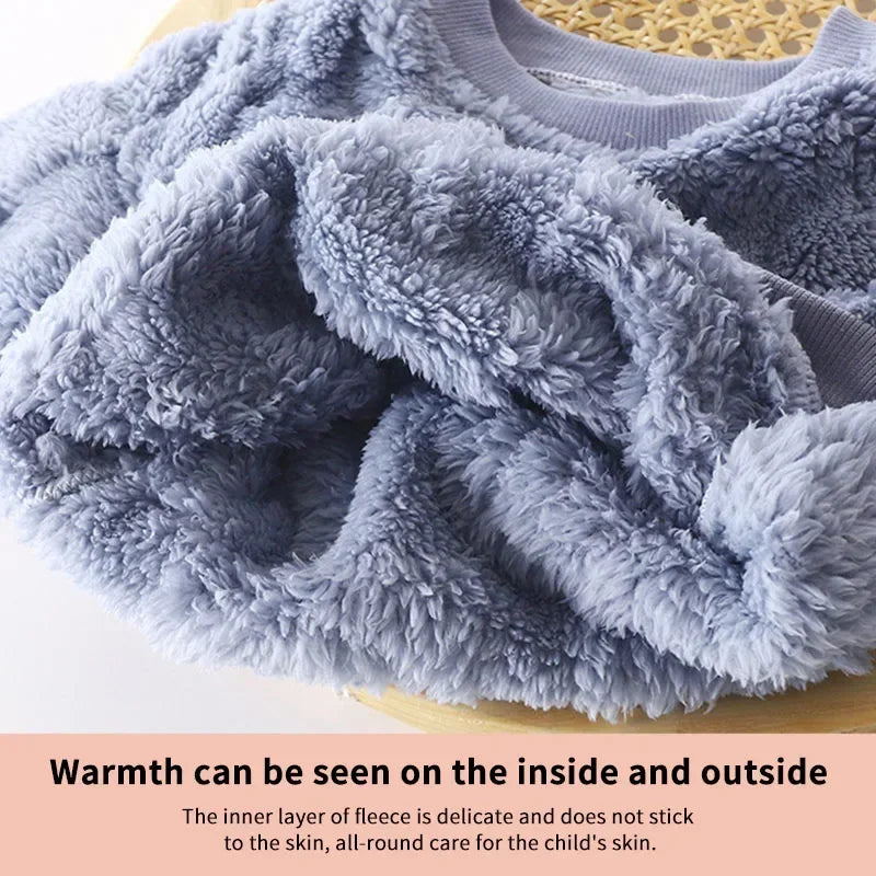 Baby Girls Clothes For Children Clothing Sets Autumn Winter Kids Boys Plus Fleece Warm Sweater Tops Pants 2pcs Outfits Suit