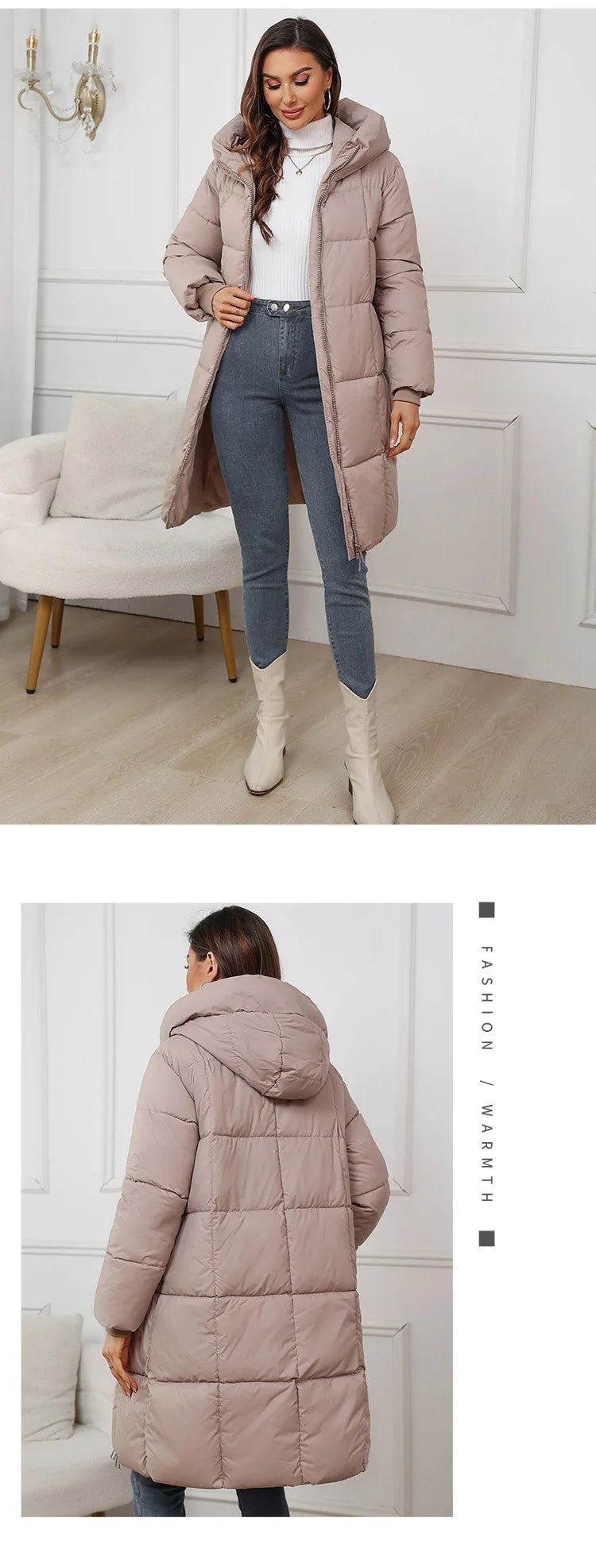 Winter Coat Female 2025 New Hooded Loose Solid Color Overcoat Women Cotton Jacket Mid-Length Slim Fit Thick Warm Padded Coats