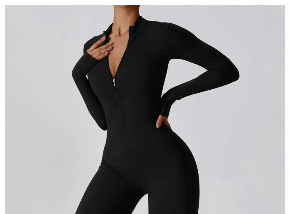 One-piece Sports Training Jumpsuit Women's Long Sleeve Tight Hip-highlighting Bodysuit Gym Clothing Sexy Dance Exercise Tights