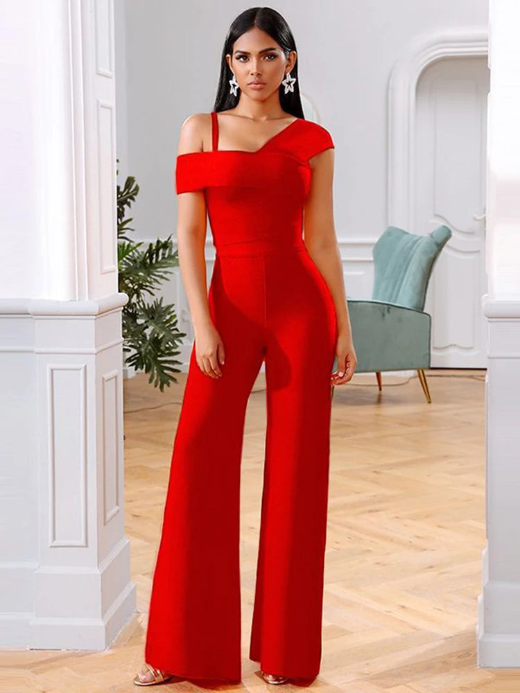 High Quality Two Piece Sets Rompers Womens Jumpsuit  Sexy One Shoulder Bodycon Bandage Jumpsuit Elegant Overalls for Women