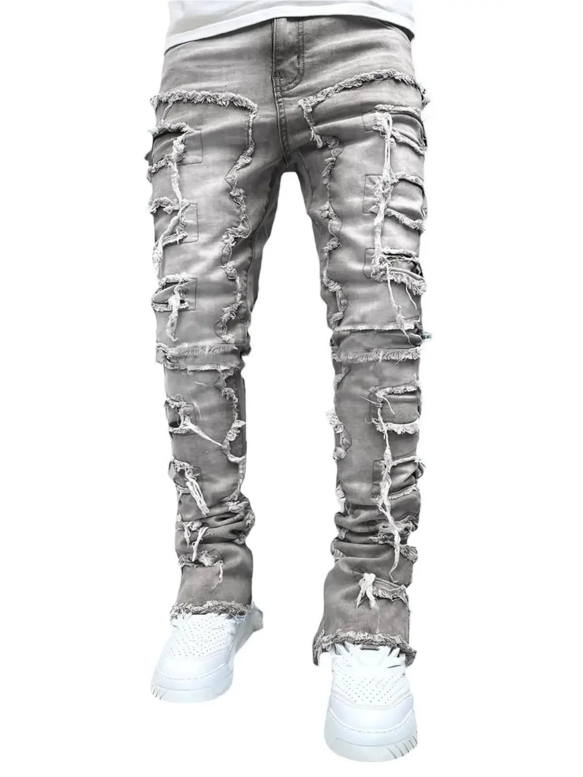 Denim Slim Fit Stacked Ripped Jeans